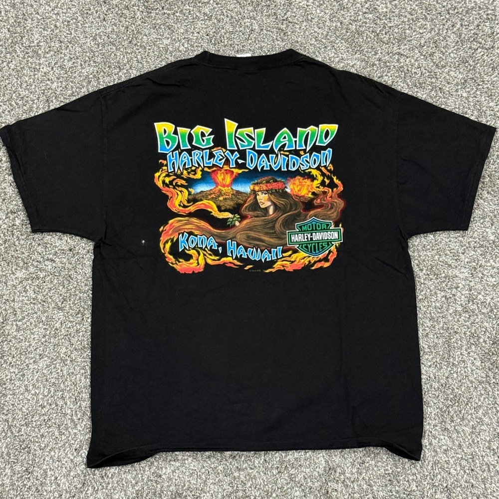Y2K Harley Davidson Big Island Kona Hawaii Pinup Girl T-Shirt Mens XL Hula - Picture 4 of 6